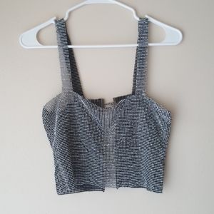 Rhinestone mesh crop top